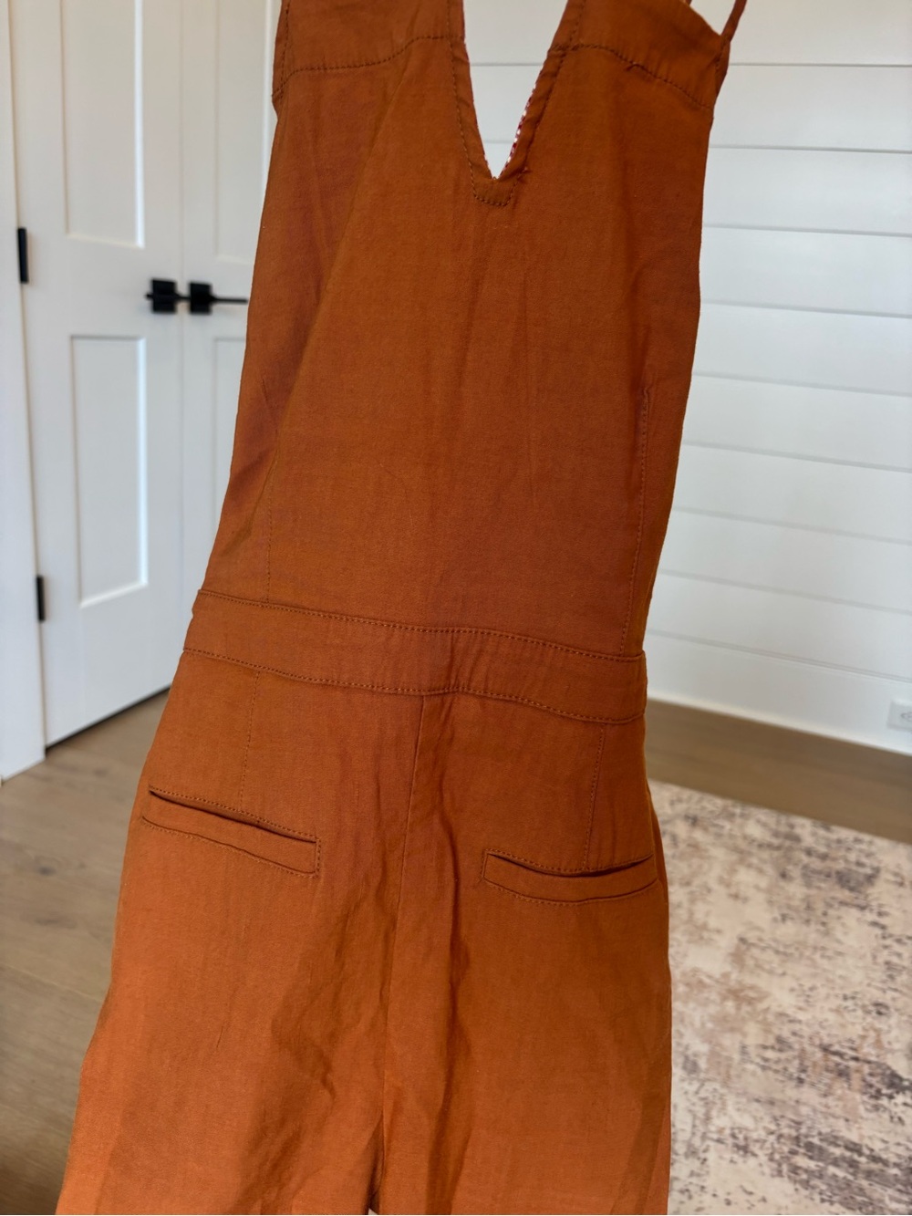 Maeve Rust-Orange Spaghetti-Strap Wide-Leg Jumpsuit - Picture 6 of 8